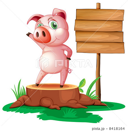 A pig above a stump near the empty signage A pig above a stump near the empty signage 8418164