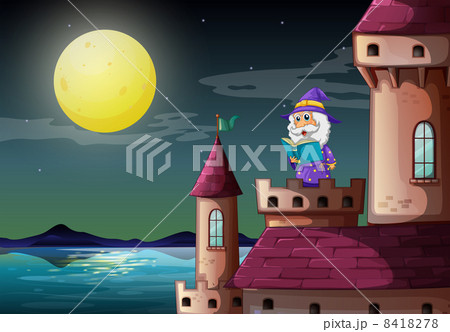 A castle port with a wizard reading a book 8418278