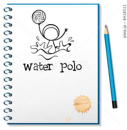 A notebook with a drawing of a boy playing water polo 8418511