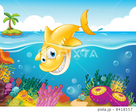 A yellow shark diving into the sea 8418557