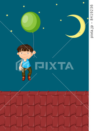 Boy floating away on balloon 8419236