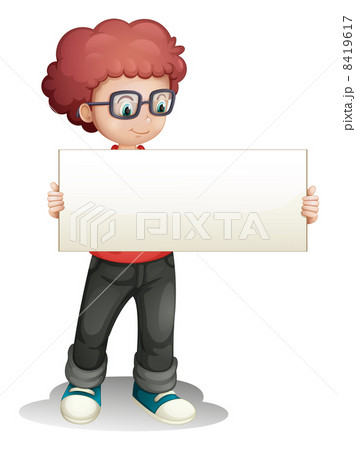 A boy holding an empty banner A boy holding an empty banner 8419617