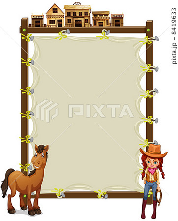 An empty signage with a cowgirl and a horse An empty signage with a cowgirl and a horse 8419633