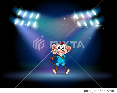 A monkey dancing at the stage with spotlights A monkey dancing at the stage with spotlights 8419746