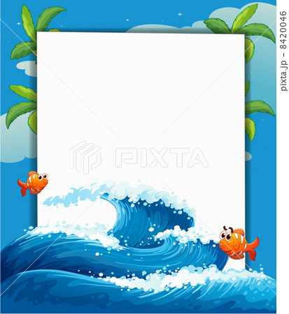 An empty signage along with the big wave and fishes 8420046