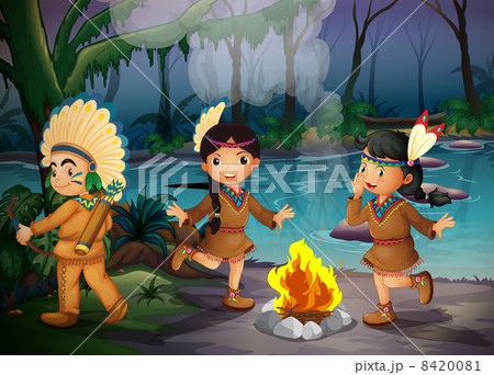 Three Indian kids inside the forest 8420081