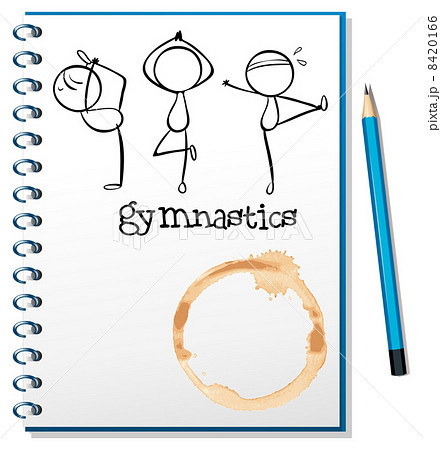 A notebook with a sketch of the three gymnasts 8420166