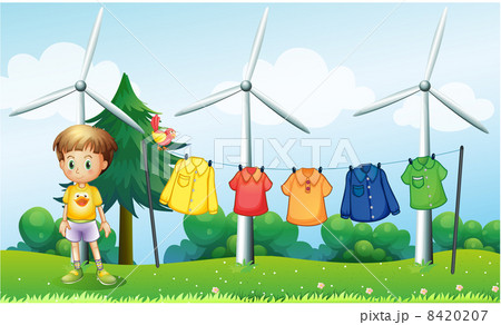 Hanging clothes at the hill near the windmills 8420207