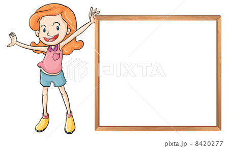 A girl holding an empty wooden blank board 8420277