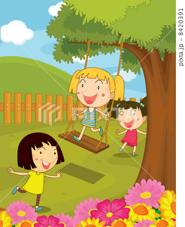 Cartoon illustration of kids in the park Cartoon illustration of kids in the park 8420391