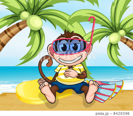 A monkey with goggles at the beach A monkey with goggles at the beach 8420396