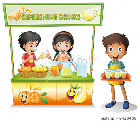 Three kids selling refreshing drinks 8420409