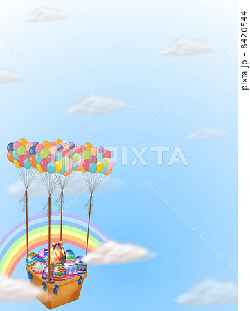 Colorful easter eggs carried by a group of balloons 8420544