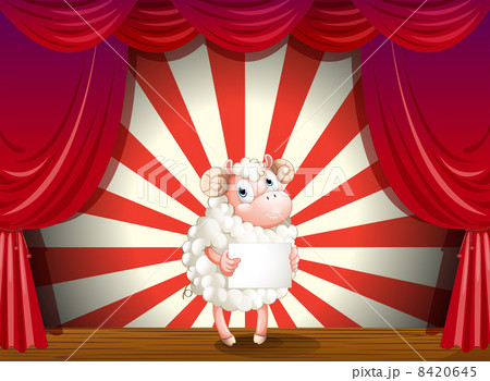 A sheep at the stage holding an empty signage 8420645