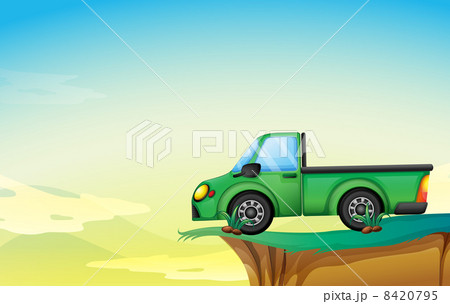 A green cargo truck at the cliff 8420795