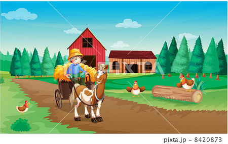 A farm with a farmer and his pets A farm with a farmer and his pets 8420873