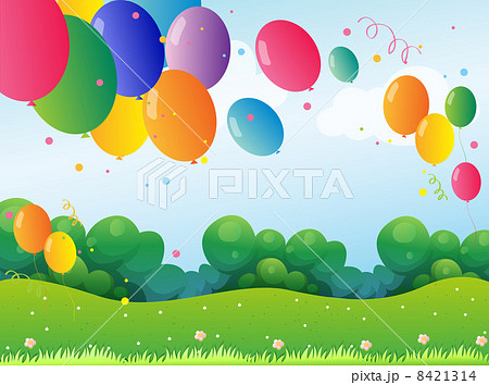 Colorful balloons at the hill 8421314