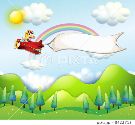 A monkey riding in a red airplane with an empty banner A monkey riding in a red airplane with an empty banner 8422713