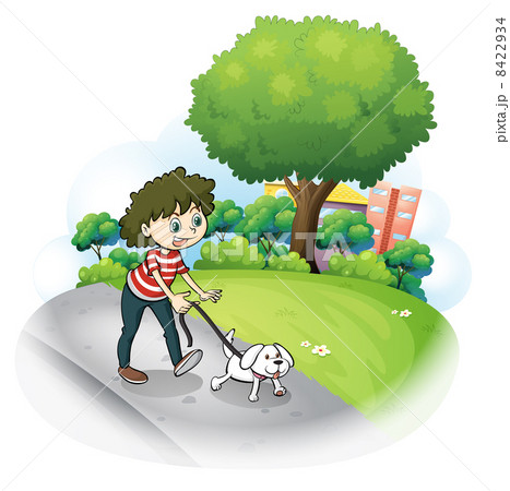 A woman and her puppy at the street A woman and her puppy at the street 8422934
