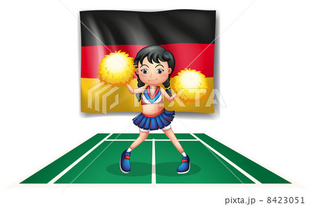 A cheerleader in front of the German flag 8423051