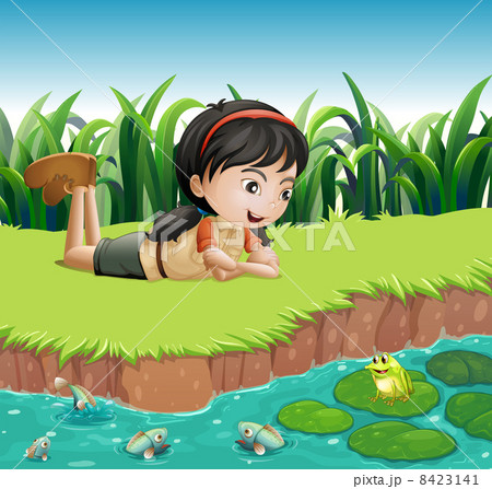 A girl beside a pond 8423141