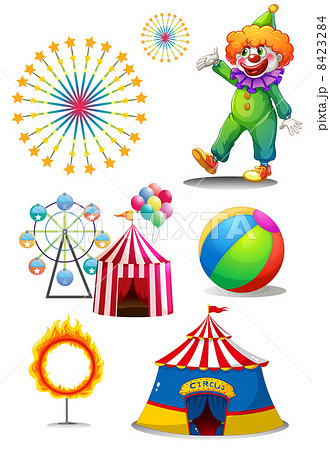 A clown with the different things in a carnival 8423284