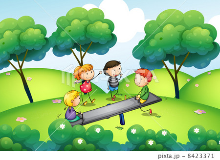 a group of kids playing at the top of the hill