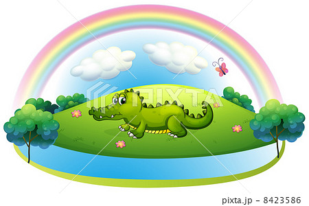 An alligator at the hill with a rainbow 8423586