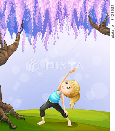 A girl exercising near the giant tree 8423682