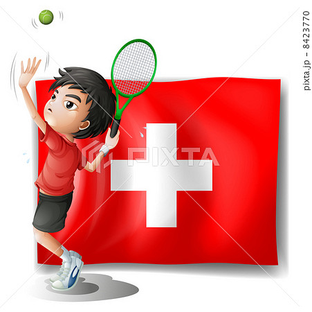 A tennis player in front of the Switzerland flag 8423770