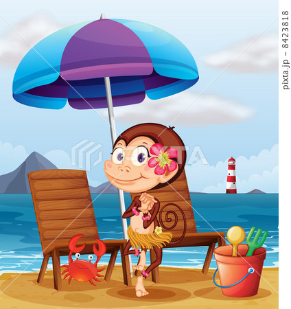 A monkey in a hawaiian attire at the beach 8423818