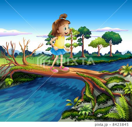 A small girl crossing the river A small girl crossing the river 8423845