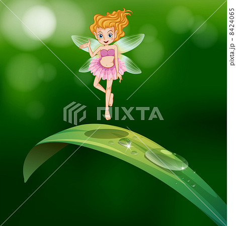 A beautiful fairy above an elongated green leaf A beautiful fairy above an elongated green leaf 8424065