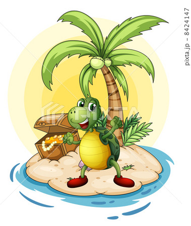 A turtle with a treasure at the back in a small island A turtle with a treasure at the back in a small island 8424147