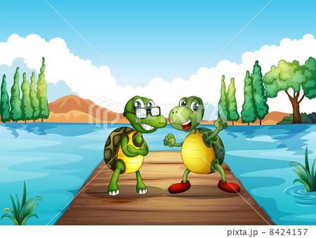 Two turtles standing at the diving board Two turtles standing at the diving board 8424157