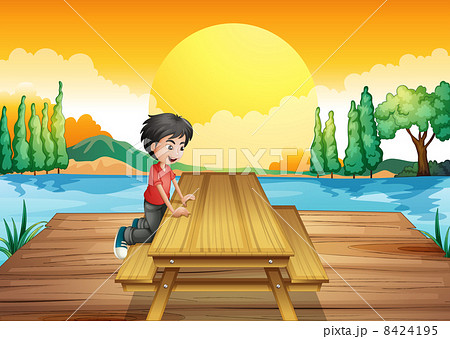 A table with bench near the river 8424195