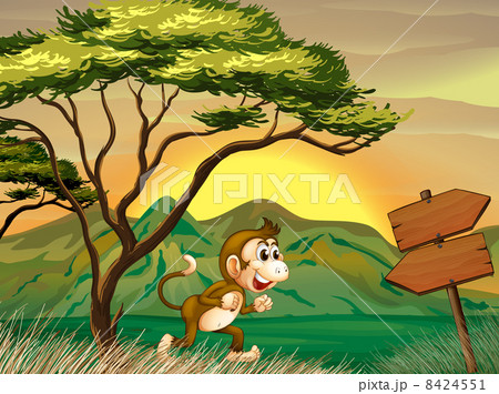 A monkey running with a wooden arrow board A monkey running with a wooden arrow board 8424551