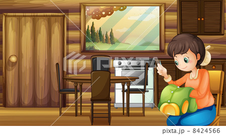 A mother sewing a jacket 8424566