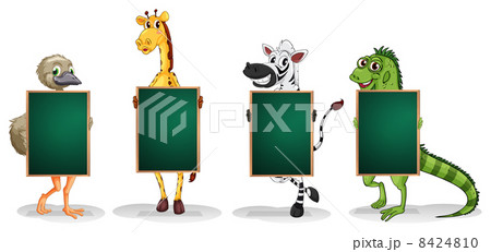 Four animals standing with empty boards 8424810