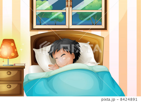 A boy sleeping soundly in his room 8424891