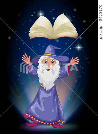 An old wizard below the floating empty book An old wizard below the floating empty book 8425170