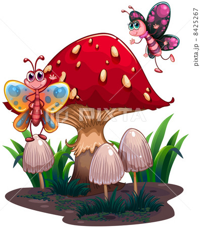 Butterflies flying near a giant mushroom Butterflies flying near a giant mushroom 8425267