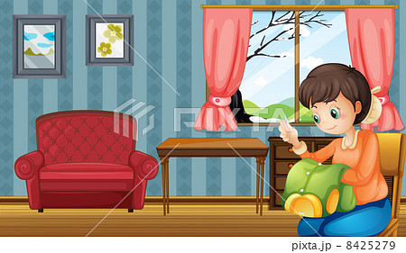 A woman sewing inside their home 8425279