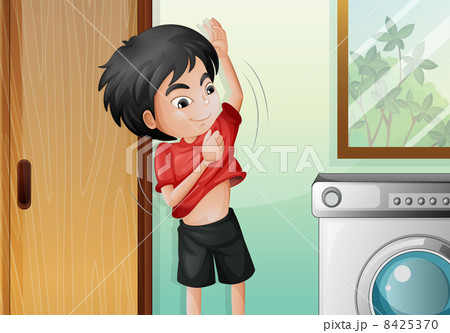 A young boy changing his shirt 8425370