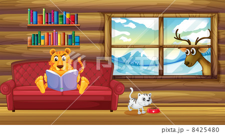 A tiger reading a book inside the house A tiger reading a book inside the house 8425480