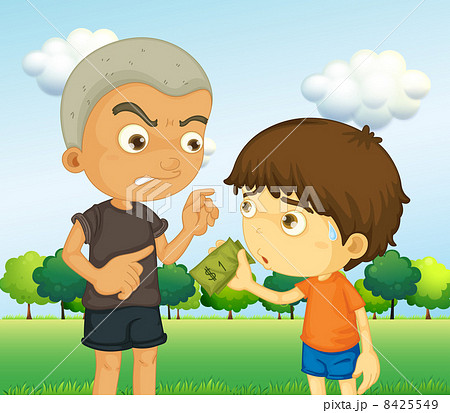 A boy scolding a kid with a money 8425549