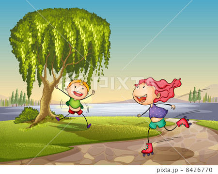 kids playing around tree 8426770