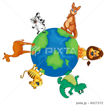 various animals on earth globe 8427372
