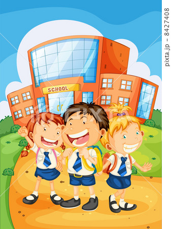 Kids in front of school 8427408