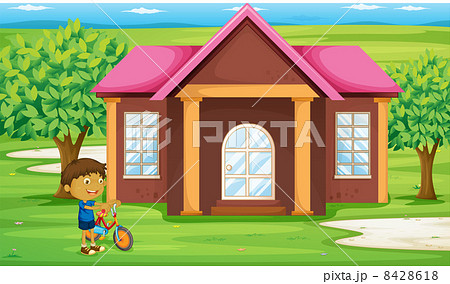 a boy infront of house a boy infront of house 8428618